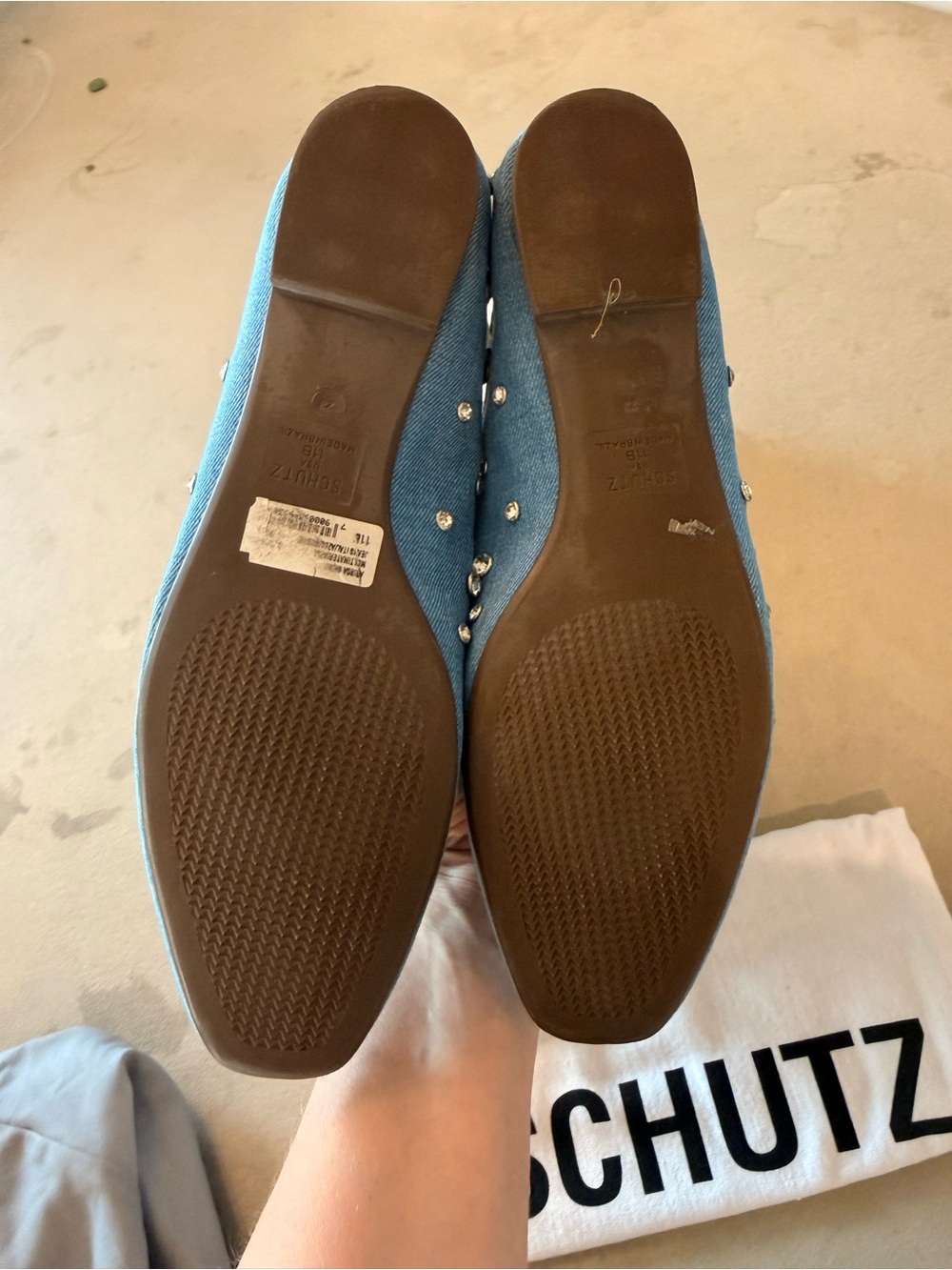 Schutz Crystal-Embellished Ballet Flats in Denim - Picture 2 of 3